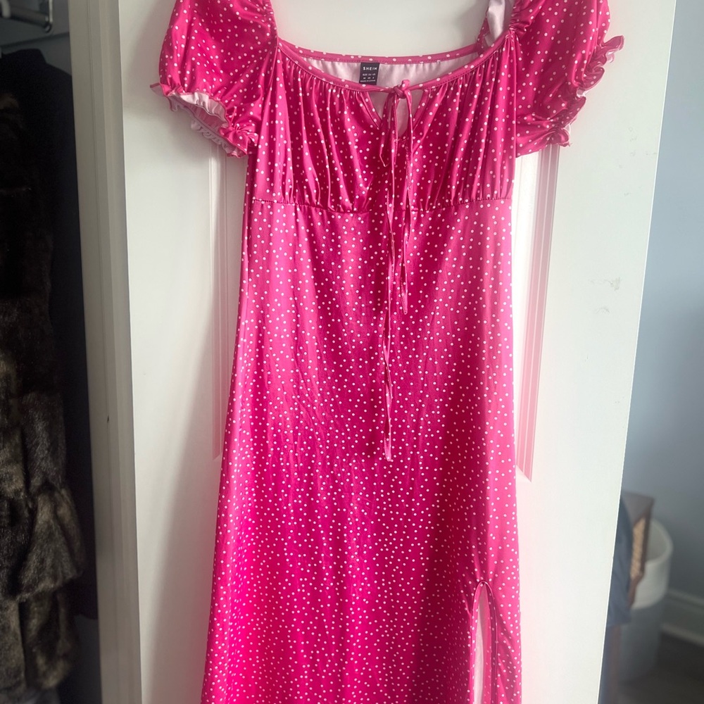 SHEIN Pink Midi Dress with Sweetheart Neckline